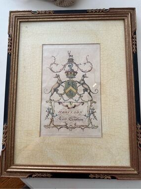18th Century Robinson, Lord Grantham Heraldic Engraving in Large Antique Frame
